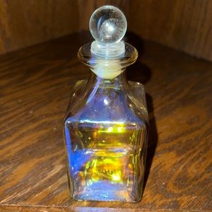 Vintage Iridescent Yellow Glass Ball Stopper Lid Bottle.